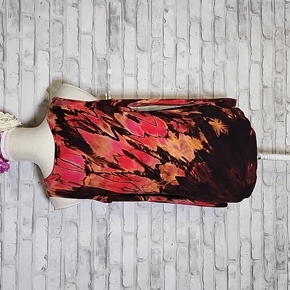TMG New York Cold Shoulder Red Brown Tie Dye Top - Picture 4 of 14